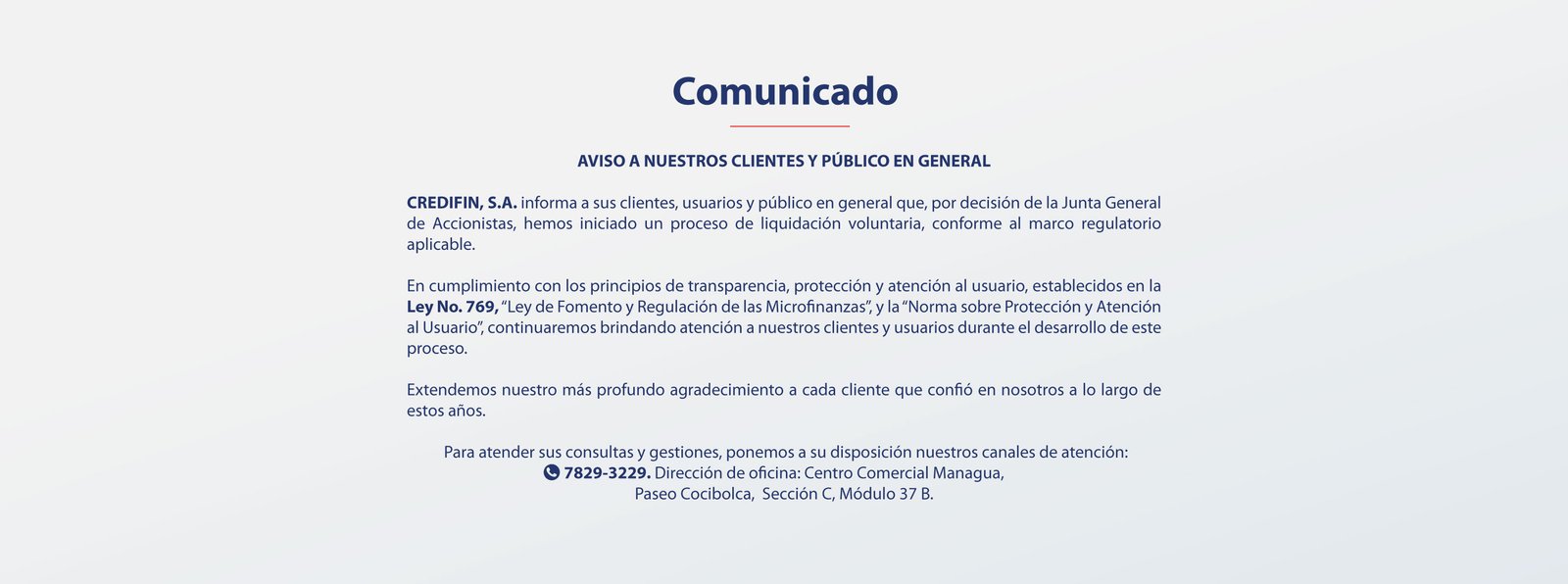 Comunicado CREDIFIN